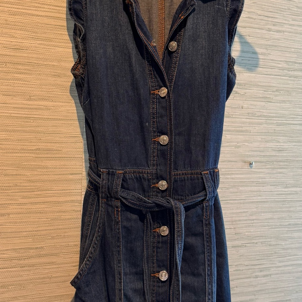 Mango Dark Blue Denim Dress w beautiful shoulder trim!